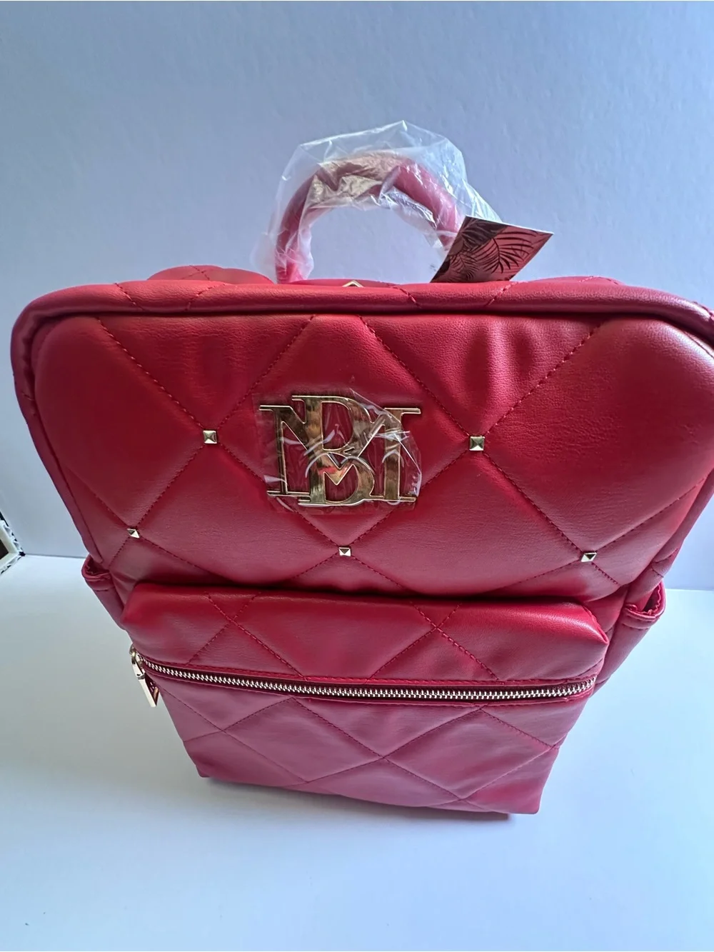 RED NWT Badgley Mischka Diamond-Quilted Vegan Leather Laptop Backpack